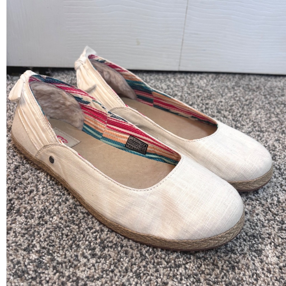 UGG Chivon White Linen Espadrille Flats Bow Heel 1011060 Mens 8 Womens 10